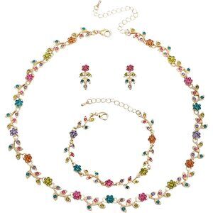 Austrian Crystal Rhinestone Choker Necklace Dangle Earring Link Bracelet Jewelry